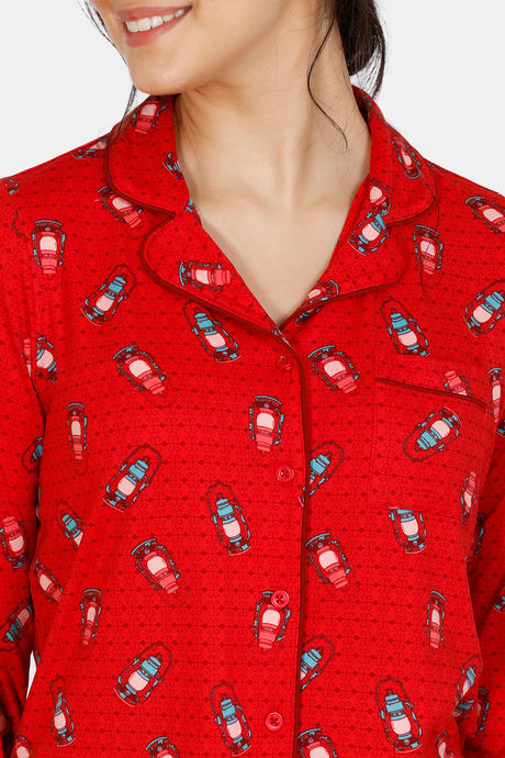 Zivame Heritage Tribe Poly Elastane Pyjama Set - Red — image 5